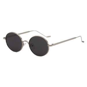 Classic round metal sunglasses with silver frame and black UV protection lenses