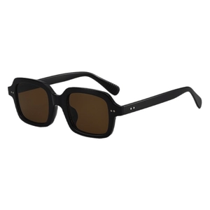 Retro black leopard sunglasses with brown lenses and metal rivet details, 45-degree view