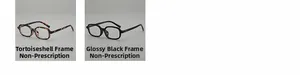 Detail view of tortoise and glossy black square frames with clear lenses for women