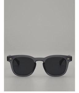 Detail of retro round gray frames with silver arrow rivets on stylish sunglasses