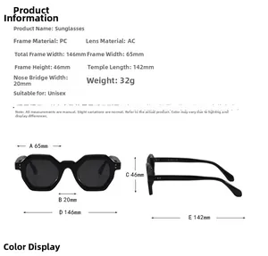 Size chart for PC frames and AC lenses sunglasses showing precise 146mm width dimensions