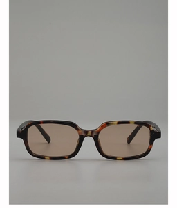 Front view of retro rectangular sunglasses with tortoiseshell frames and brown lenses