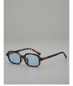 Rectangle sunglasses with tortoiseshell frames and light blue tinted lenses for women