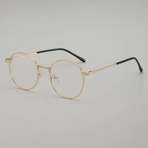 Classic round gold metal eyeglass frames with minimalist vintage style for daily wear