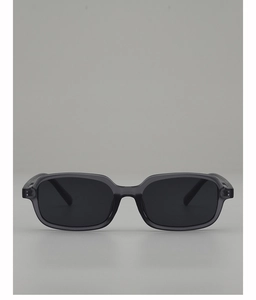 Front view of vintage rectangular grey sunglasses with semi-transparent frames