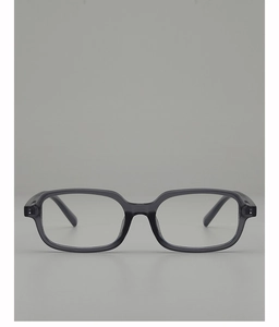 Detailed front view of rectangular translucent grey resin frames with slim temples