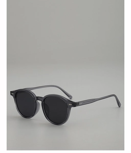 Detail view of oval grey sunglasses with inner temple size specifications 2N3945 52-18-150