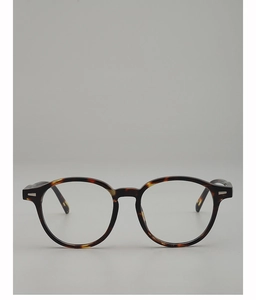 Detail of vintage tortoiseshell oval glasses frame with metal rivets on the temple hinges
