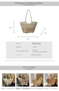 Tableau des tailles détaillé et spécifications du sac à main tissé avec dimensions et coloris