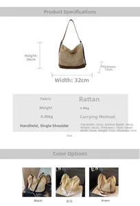 Detailed technical chart showing straw tote bag dimensions and available color options