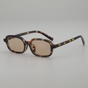 Retro tortoise shell square sunglasses with brown lenses and metal rivet details
