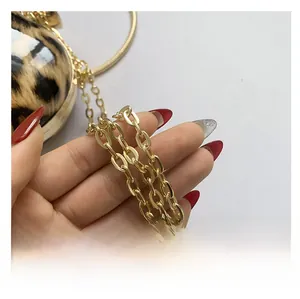 Detailed macro of a leopard print spherical evening bag with elegant gold chain strap