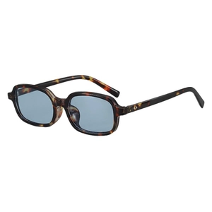 Retro small square tortoise shell sunglasses with light blue lenses for trendy styling