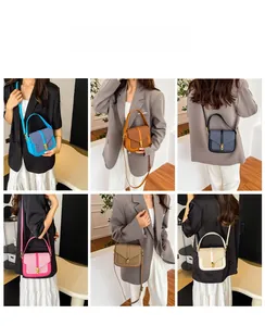 Detailed views of multi-color retro saddle bags showing shoulder and crossbody wear styles