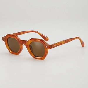Stylish hexagonal tortoise shell sunglasses with dark brown lenses for men and women