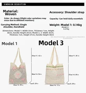 Detailed dimension description and size chart for the knitted shoulder tote bag