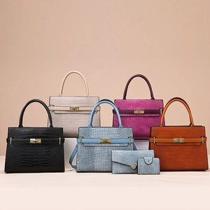 Women Crocodile Pattern Handbag Clutch And Card Holder PU Leather Shoulder Crossbody Bag With Gold Lock Vintage Office Tote