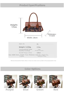 Detailed size chart for graffiti PU leather handbag with 134cm adjustable strap