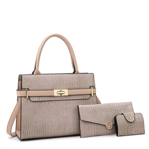 Three-piece snakeskin texture handbag set including shoulder bag, pouch and card holder