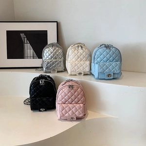 Mini Zaino Trapuntato A Rombi Pelle Pu Borsa A Tracolla Catena In Metallo Argento Chiusura A Girello Elegante Per Donne