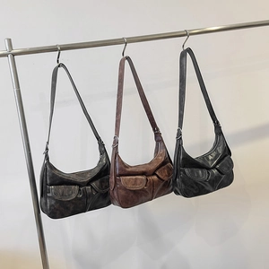 Vintage PU Leder Umhängetasche Mit Doppelten Fronttaschen Verstellbarem Riemen Retro Hobo Schultertasche Damen