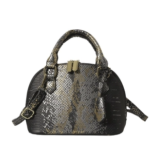 Structured shell bag with snakeskin texture and metallic finish in black and silver