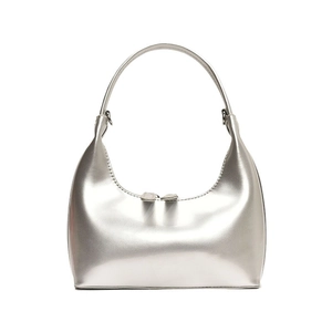 Borsa hobo a mezzaluna argento metallizzato con finitura lucida e manico superiore