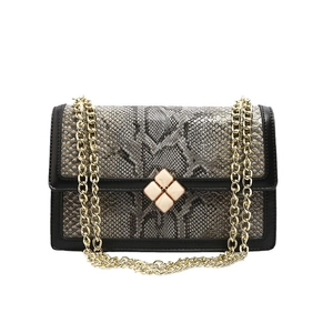 Retro snakeskin textured crossbody bag with gold chain strap and elegant metal clasp