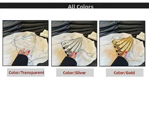 Detailed comparison of shell-shaped chain bags in clear, silver, and gold metallic finishes