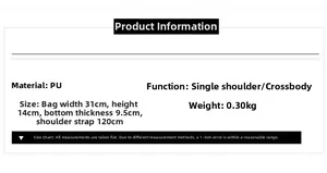 Detailed sizing chart and specifications for the PU leather studded crossbody bag