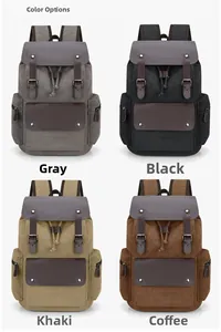 Detailed color selection showing grey, black, khaki and coffee vintage canvas backpacks