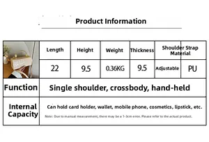 Detailed size specifications for a cream crocodile pattern handbag with adjustable strap