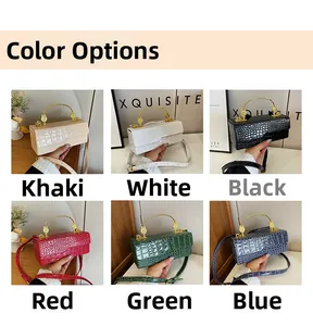 Collection of crocodile pattern bags in six colors with gold metal arch handles