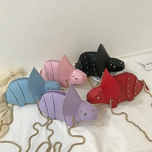 Women Triceratops Dinosaur Shape Crossbody Bag PU Leather Novelty Animal Handbag With Gold Rivets And Metal Chain Strap