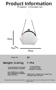 Detailed size specifications for the white quilted PU leather handbag with metal chain strap