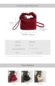 Mini nylon bag size specifications for crossbody and shoulder use with dimensions and colors