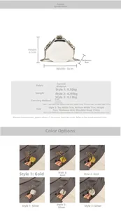 Detailed size chart and specifications for the mini vintage metallic chain evening bag