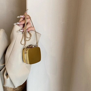 Chic mini gold metal hard shell evening clutch bag with elegant snake chain strap