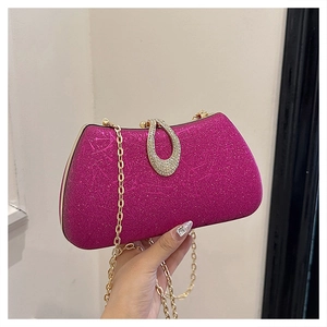 Sparkly rose red sequin evening clutch bag with gold chain strap and crystal clasp