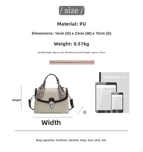 Detailed size comparison of cream PU crossbody bag with paisley scarf and A4 paper scale