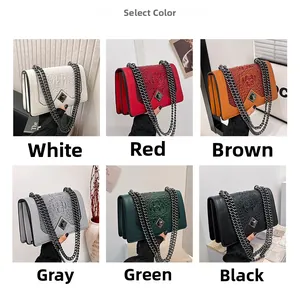 Six colors of the vintage faux snake skin embossed chain bag with geometric details