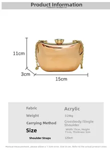Rose gold acrylic evening bag with crystal flower clasp and gold chain strap dimensions