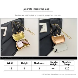 Detailed size chart and interior capacity for this metallic evening clutch bag