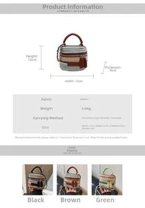 Size chart for mini straw crossbody bag showing 13x12x9cm dimensions and compact design
