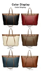 Color display of large tote bags in black, red, white, coffee, blue and brown