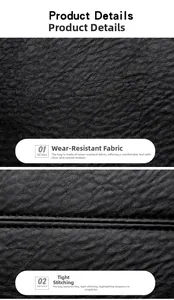 Close-up of black lychee grain leather texture with premium double stitching detail