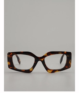 Detailed front view of chunky tortoise shell geometric square glasses frames in acetate