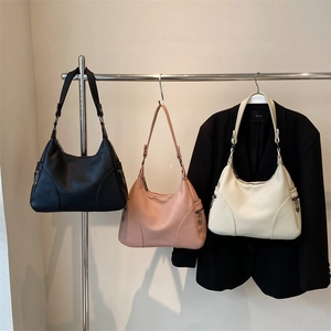 Hobo Shoulder Bag Litchi Texture PU Leather Large Capacity Simple Solid Color Commute Handbag For Women