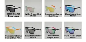 Detailed grid view of assorted goggle sunglasses showing various lens and frame colors