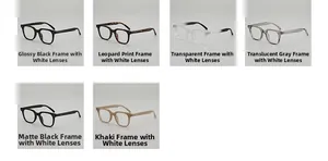 Detailed grid view of square vintage eyeglasses frames in six assorted jelly colors